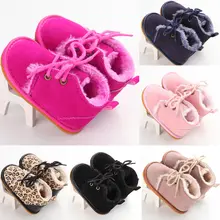 Зимние ботинки с леопардовым принтом для новорожденных девочек и мальчиков; плюшевые теплые зимние ботинки на шнуровке; нескользящая обувь на плоской подошве; 0-18 месяцев