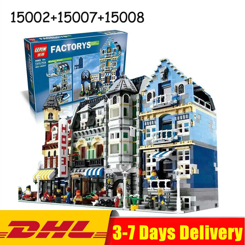 

Lepin 15002 Cafe Corner +15007 Market Street +15008 Green Grocer Model Bricks Blocks Toy Gifts Legoings 10182 10190 10185