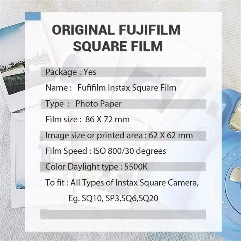 Фотобумага для Fujifilm Instax квадратная пленка белый черный край для SQ10 SQ6 SQ20 мгновенная камера поделиться SP-3 принтер дневного света