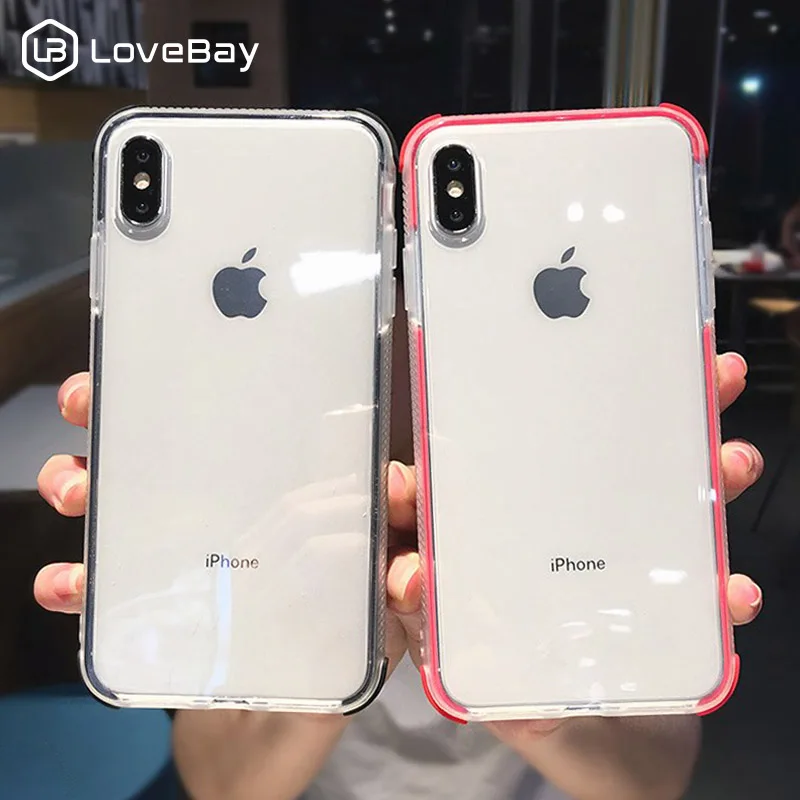

Lovebay Shockproof Case For iPhone X 7 8 6 6S Plus XR XS Max Transparent Colorful Silicone Phone Cases Soft TPU Clear Back Cover