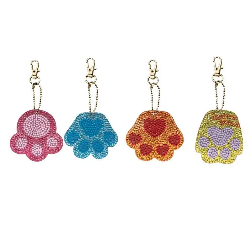

4pcs DIY Full Drill Diamond Painting Keyring Cartoon Cat Bear Paw Keychain Diamond Painting Cross Stitch Pendant Decoration