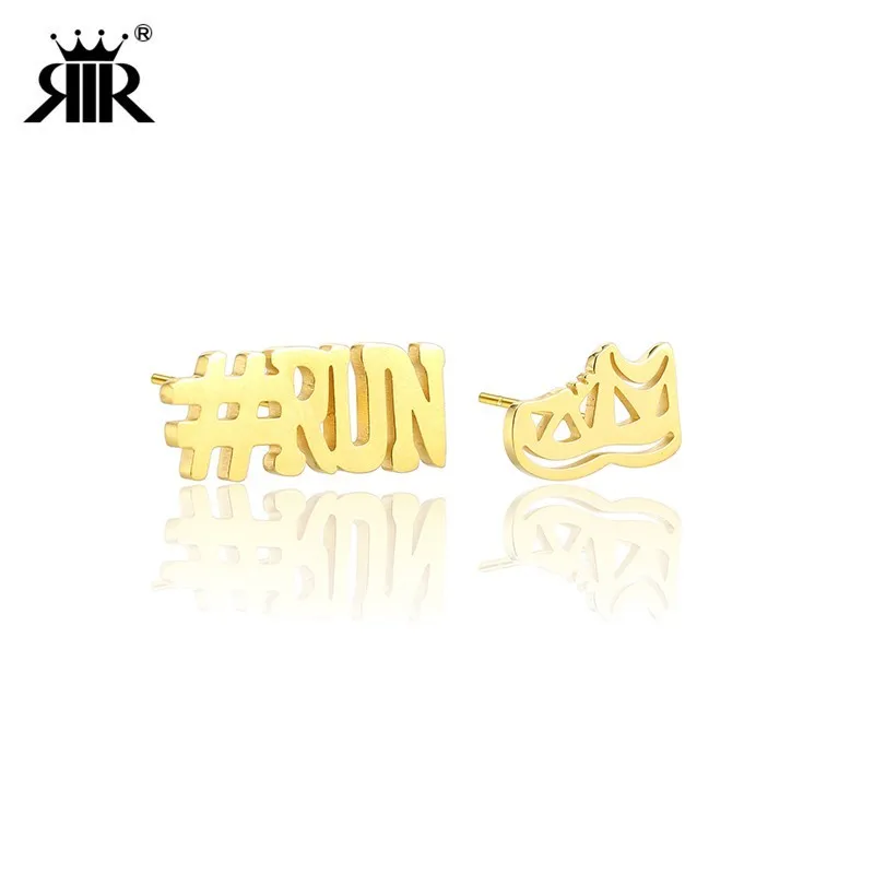 

RIR Stainless Steel Marathon Running Men Stud Earrings Fitness Motivation Gift Fitness Jewelry For Runners