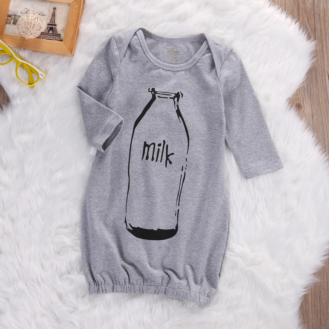 Newborn Kid Baby Boy Girl Milk Botton Long Sleeve Sleepwear Cotton Sleeping Bag Pajama Outfit