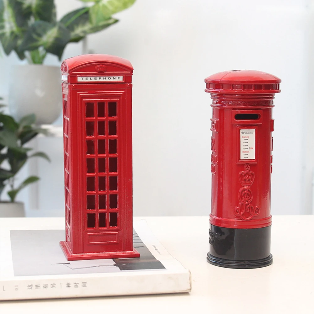 

Piggy Bank Vintage British Telephone Booth and Postbox Volume about 200 coins