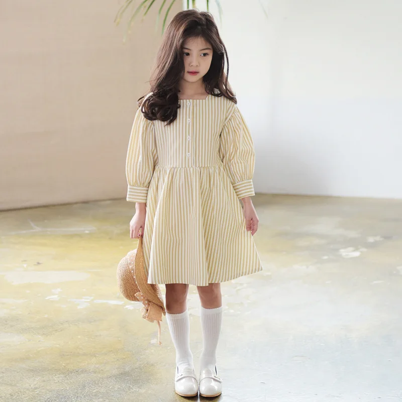 

Brand 2019 New Girl Dresses Leisure Stripe Bohemian Dress Retro Collar Bow Baby Dress Kids Spring Dress Toddler Cotton Clothes