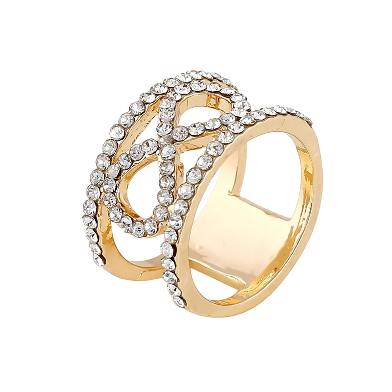 

Hollow Out Double-deck Women Ring Jewelry CZ Gold Color Finger Rings For Women Full Crystal Wedding Promise Ring Female Gifts