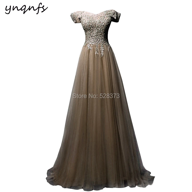 YNQNFS элегантное аппликационные Жемчужины для Кружева Vestido De Festa Longo Robe