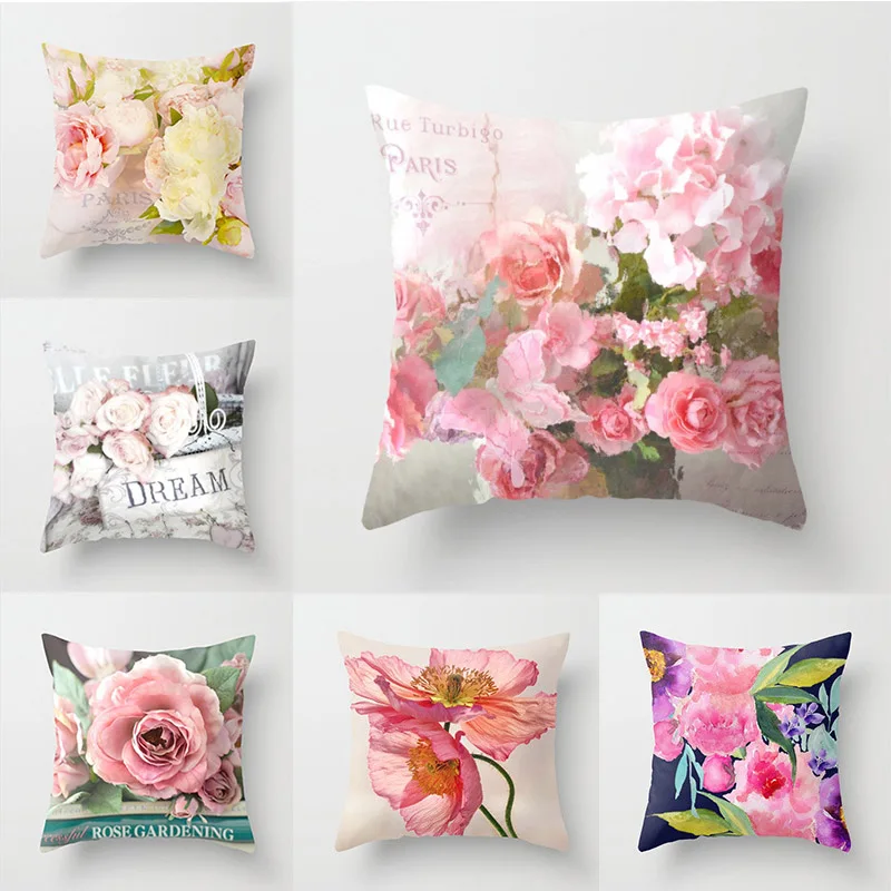

Hot Sale Rose Flower Pillow Case Home Mediterranean Style 1PC Euro Style Throw Pillow