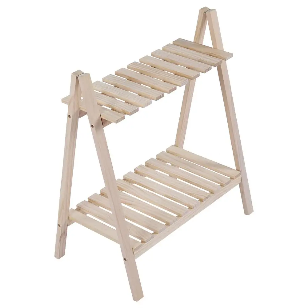 

Zerodis Dual Tier Solid Wood Living Room Flower Pot Book Stand Diaplay Shelf Rack Garden Decoration
