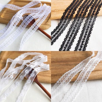 

100yards 2.5cm Black white Embroidered mesh lace ribbon trim fabric doll necklace earrings dress DIY handmade craft accessories