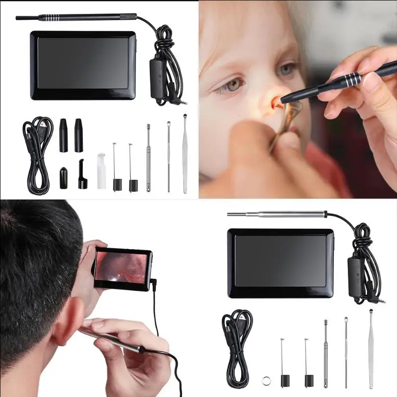 4.3 Inch LCD Screen Photo/Video Endoscope Borescope Inspection Camera DVR LED Otorhinolaryngoscope Detector with Earpick