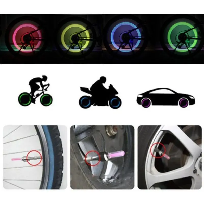 Flash Deal Bike Light Wheel Cap Tire Air Cover Rim Stem Neon Color Tyre Long Lasting Safety LED Lamp Flash for Motorcycle Car Bicycle Light 4