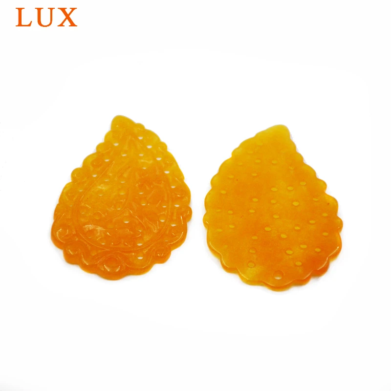 

Wholesale natural orange jade slice carved gemstone slice for earring making drop shape jade crystal fingding handcraft