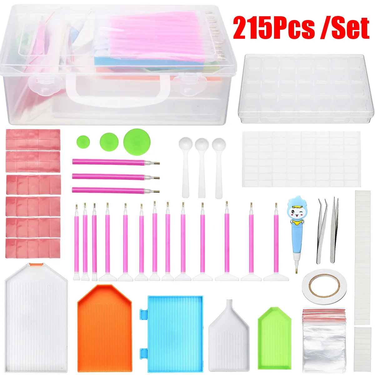 

215Pcs 5D Diamond Painting Tools Kit DIY Diamond Embroidery Accessories Pen Set LED Pen Glue Tweezer Storage Box DIY Craft Set