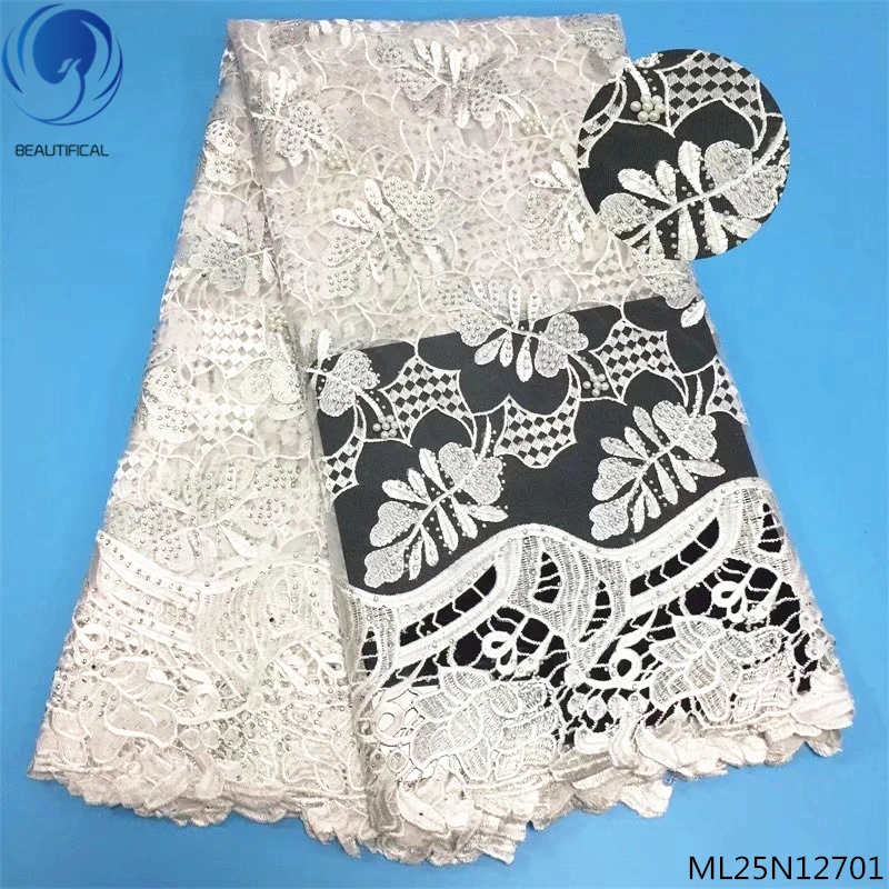 

BEAUTIFICAL african french lace fabric with rhinestones lace white latest african laces 2019 new fabrics 5 yards/lot ML25N127