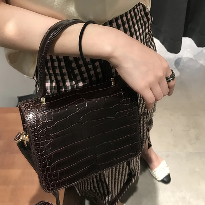 

[Super Seabob] 2019 Spring Summer Woman New Stylish Wine Red Color Alligator Pattern Portable PU Leather Handbag All Match LM028