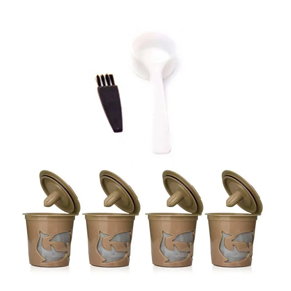 

5 Pcs Coffee Filter Capsules Reusable Refillable Coffee Capsule for Coffe DolceGusto Nescafe Machine Capsule Caps Spoon Brush