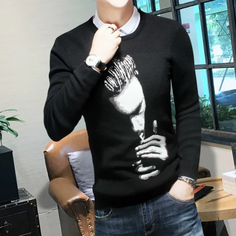 18 зимний Корейский вариант, Новый Повседневный утепленный свитер, Мужской пуловер с круглым вырезом, трикотажная верхняя одежда без