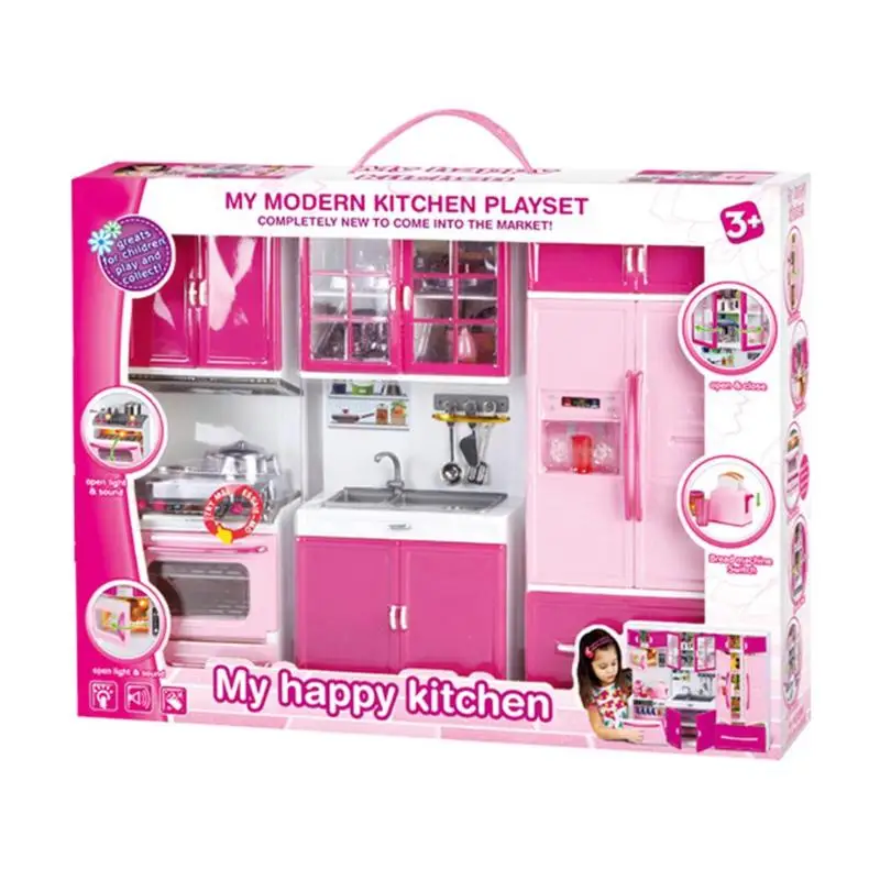 Детские кухонные ролевые игры наборы для приготовления пищи 3 шкафа розовые Шкафы для детей имитационная кухня кукольный домик игровая игрушка Подарки для девочек