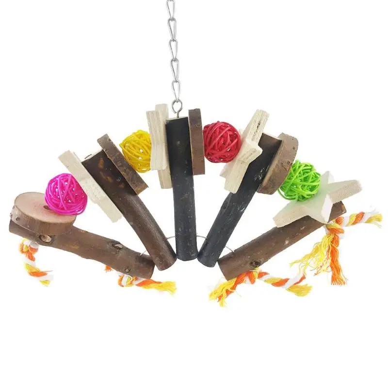 

Solid Wood Fans Star Rattan Ball Chain Parrot Chew Bite Toys Pet Bird Toy