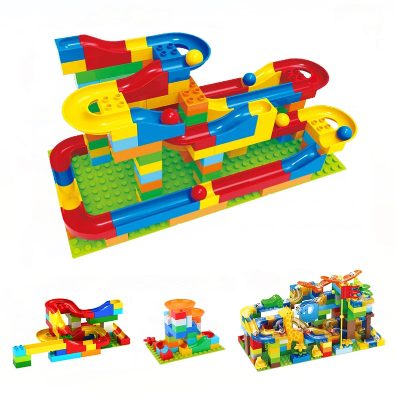 

Marble Race Run Maze Balls Track Building Blocks ABS Funnel Slide Big Size Building Brick 47-168Pcs Compatible Legoed Duploed