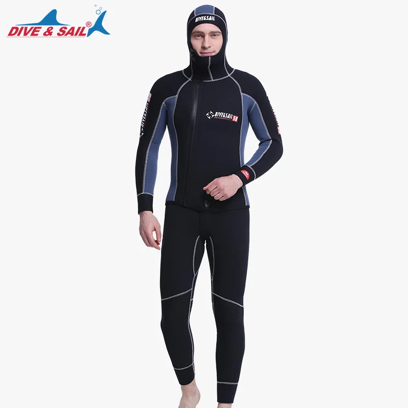 Double Warm Professional 5MM SCR Neoprene 2-pieces Men Hooded Wetsuit Scuba Diving Suit Zipper Split Spearfishing Wet | Спорт и