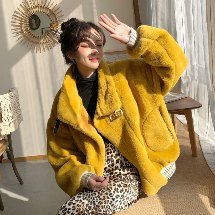 

2019 Real Cotton Jacket Bomber Casaco Feminino Winter's New Cashmere Imitation Lambs Coat Thickened Warm Jacket Baseball Girl