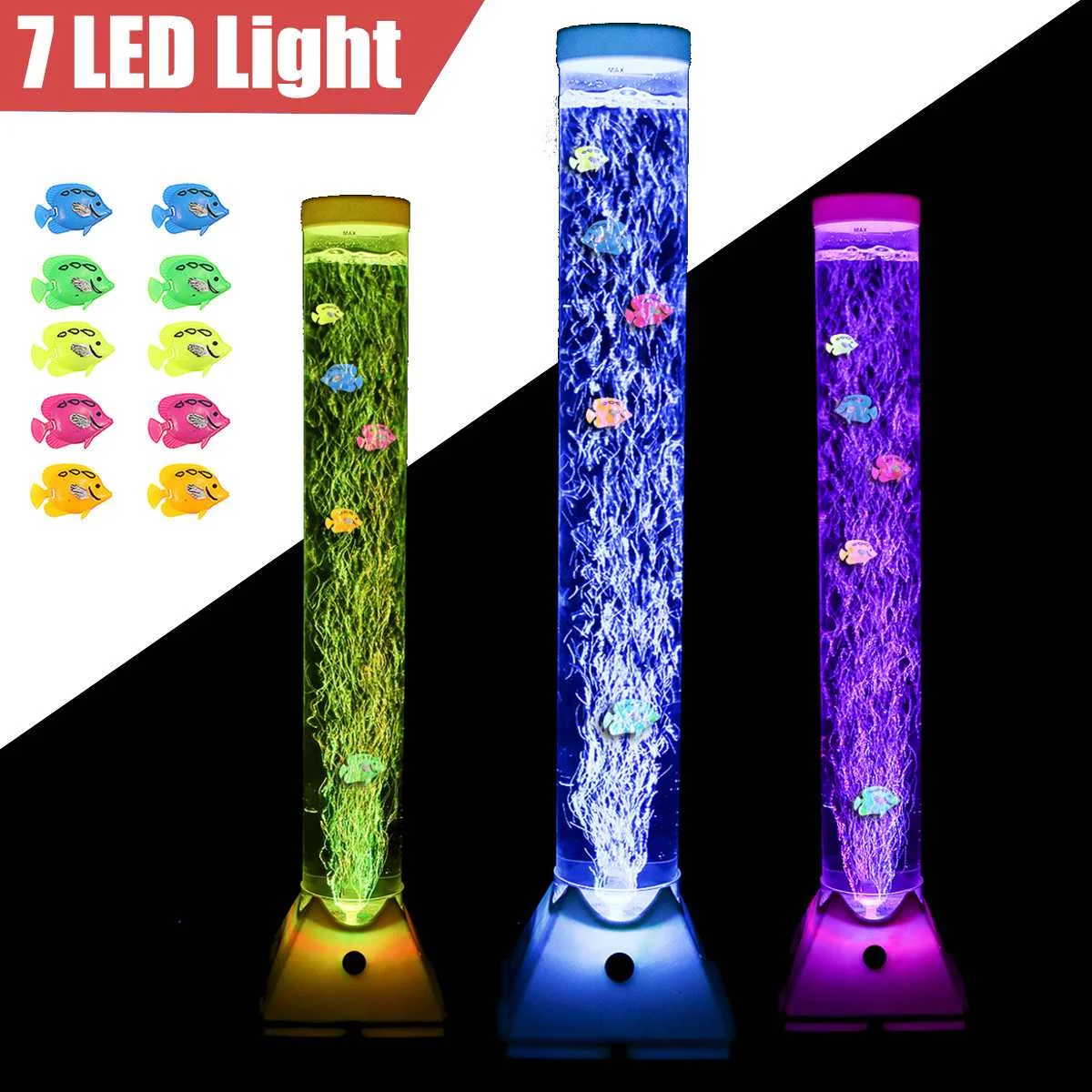 

EU Plug 7 LED Color Changing Bubble Lamp Fish Tube Floor Tower Sensory Mood Light Waterproof Aquarium Light Fish Tank Adorn 92cm