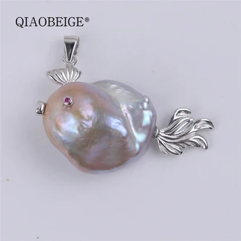 

QIAOBEIGE 925 silver small animal fish accessories shaped baroque pearl concealer pearl hands for DIY pendant necklace Jewellery
