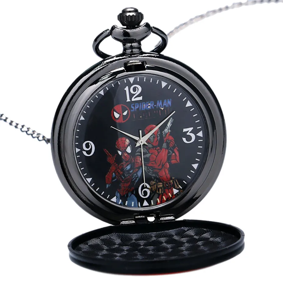 Marvel Дэдпул дизайн кварцевые карманные часы ожерелье черный и красный цвет Мужские часы Подарочная коробка набор для мальчиков Детский подарок на день рождения