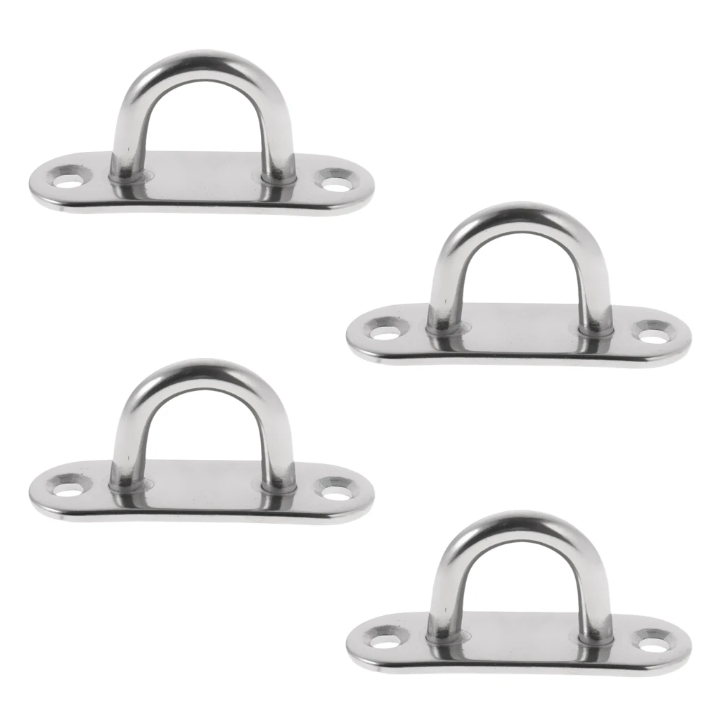 

4 Pieces 5mm Oblong Pad Eye Plate Staple Hook Loop Boat Shade Sail Mounting Fixing Kit - 304 Marine Grade Stainless Steel New