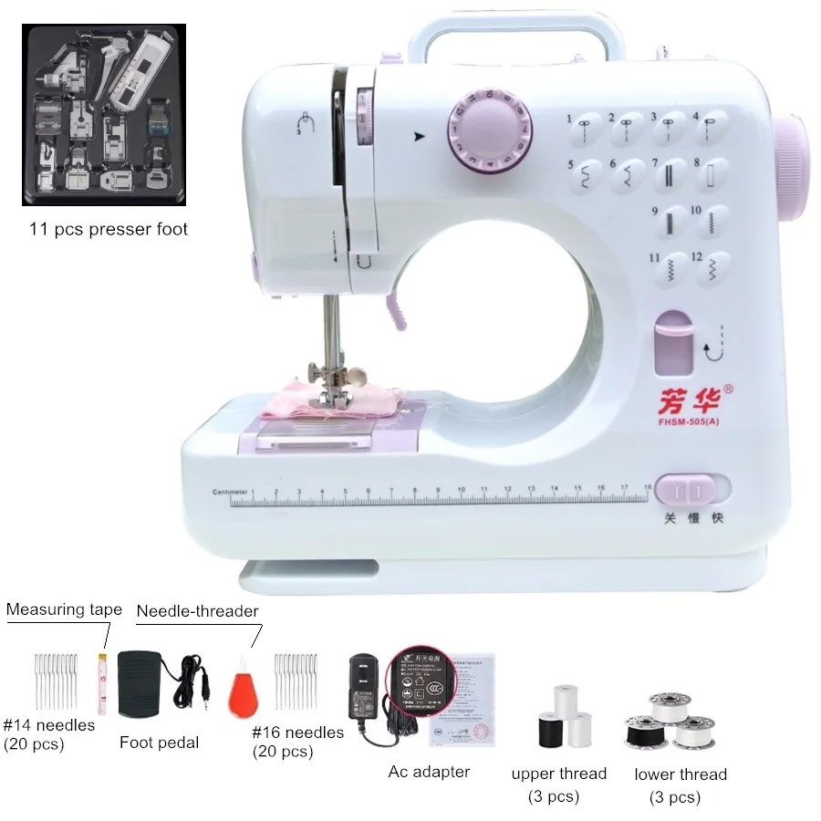 

12 Stitchs Handheld Sewing Machine Portable Knitting Electric Presser Foot Pedal Tread Rewind Sewing Russian Manual