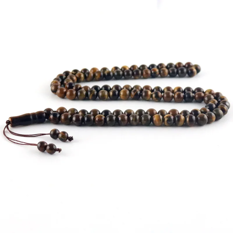 

Natural Stone 8-10mm tiger eye stone tassel pendant 99 Islamic rosary Muslim tasbih Allah Mohammed Rosary for women men tesbin