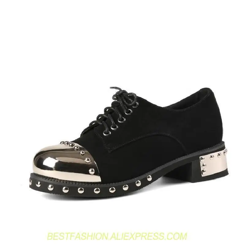 

Studded Rivets Loafer Shoes Women Metal Toe Casual Shoes Woman Loafers Low Top Lace Up Knight Shoes Outdoor Flats Oxfords