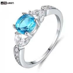 Принцесса синий кристалл серебряный цвет свадебное кольцо Кристалл кольцо в форме листика ювелирные изделия для женщин