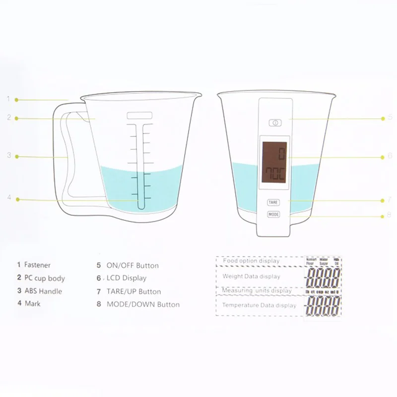 Горячие мерный стакан Кухня цифровые весы стакан весы электронные Масштаб Инструмент с ЖК-дисплей Дисплей Температура чашки измерения