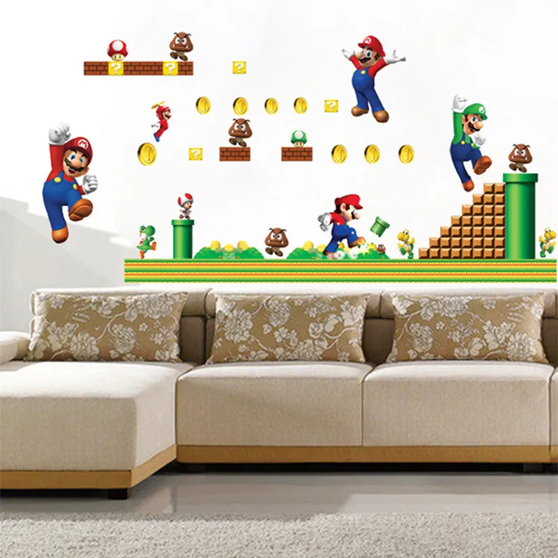 

Anime Game Wall Stickers Super Funny Mario Bros 3D PVC Decals Kids Room Nursery Decoration Cartoon Home Decor Wallpaper 70*50cm