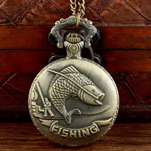 Винтажные бронзовые рыболовные кварцевые цепочки для карманных часов антикварные мужские и женские Повседневная Подвеска часы с ожерельем подарок