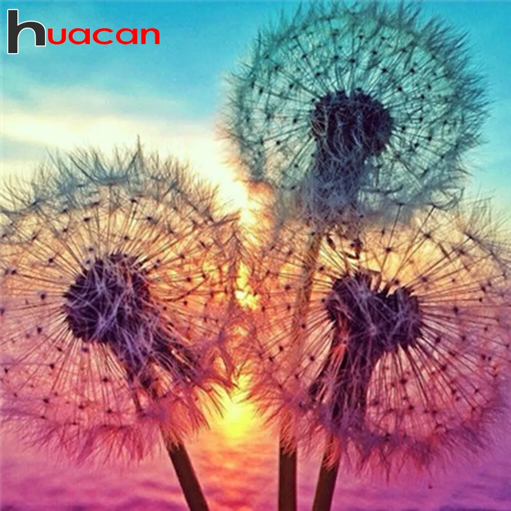 

Huacan Diamond Embroidery Dandelion 5D Diy Full Round Diamond Painting Cross Stitch Landscape Rhinestone Mosaic Painting Decor