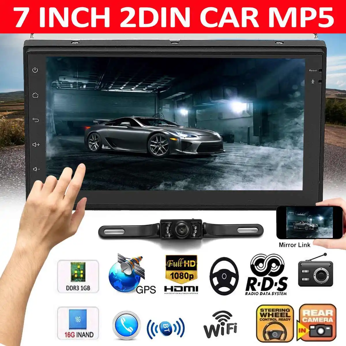 

7" 2 Din Android bluetooth WiFi Car Radio Stereo GPS Navigation MP FM Audio Video DVD Player Autoradio + Rear View Camera