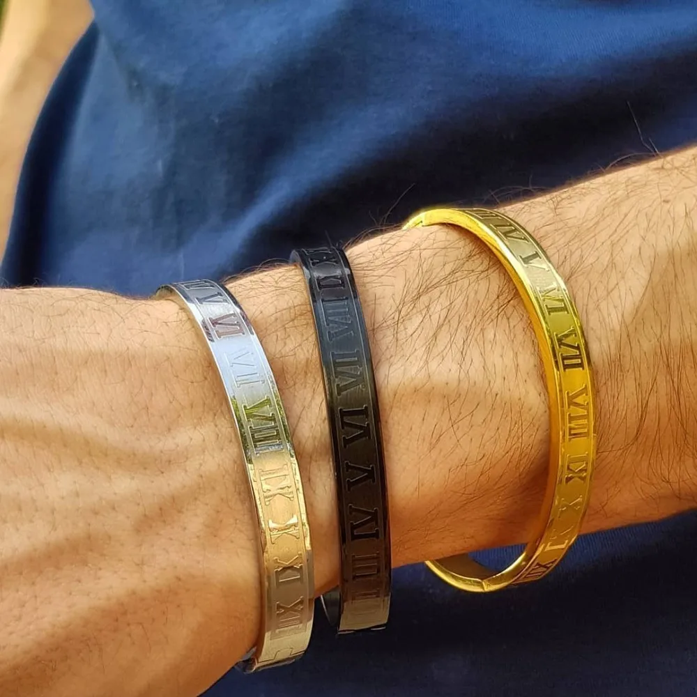 Luxury Cuff Bracelet Bangle Stainless Steel Bracelet Carving Roman Numeral Couple Roman Bangle For Men Women Jewelry bangle bracelet,stainless steel bracelet