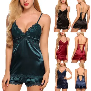 

2019 New-Sexy Sleepwear Lace Women Bodysuit Nightwear Size S M L XL Dress Women Clothing Strap V Neck Summer