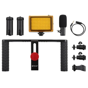 

Mobile Live Set Aluminum Alloy Camera Cage Set with Microphone+Mini Tripod+LED lights for Mobile Phone Live Broadcast