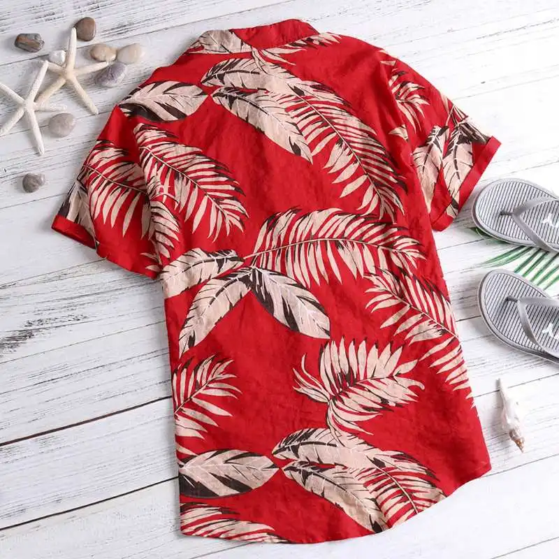 2019 summer Shirt Men Graffiti Print leaf Shirt Hawaiian CasualCotton Lapel Button Seaside Short Sleeve Tops