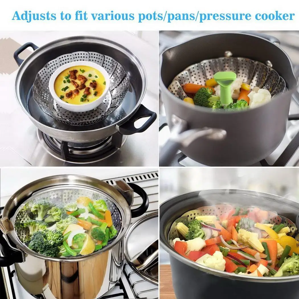Stainless Food Steamer Steaming Rack Drawer Kitchen Folding Steamer
