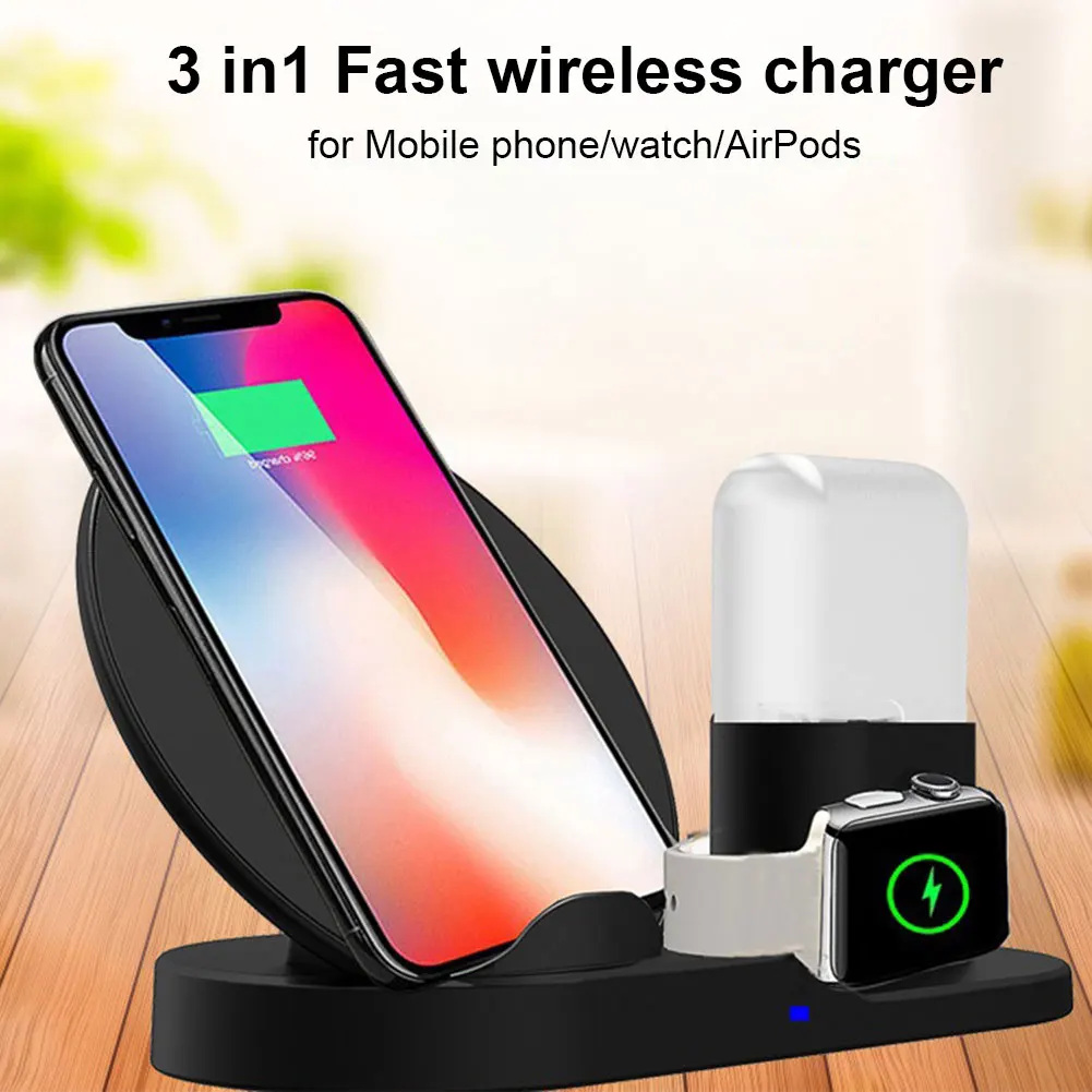 

3 In 1 Quick Charging Station Pad Earphone Wireless Charger Holder For IPhone X for Watch for Samsung for Air pods #1226