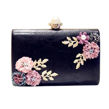

Women Handmade Flowers Evening Bags Mini Wedding Dinner Bags Luxury Clutch Purse With Black