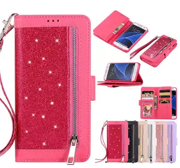 

Glitter Flip Zipper Wallet Case for Samsung Galaxy S7 EDGE CASE s7 edge Luxury Coque CAse Card Slot samsung s7 Edge Cover case