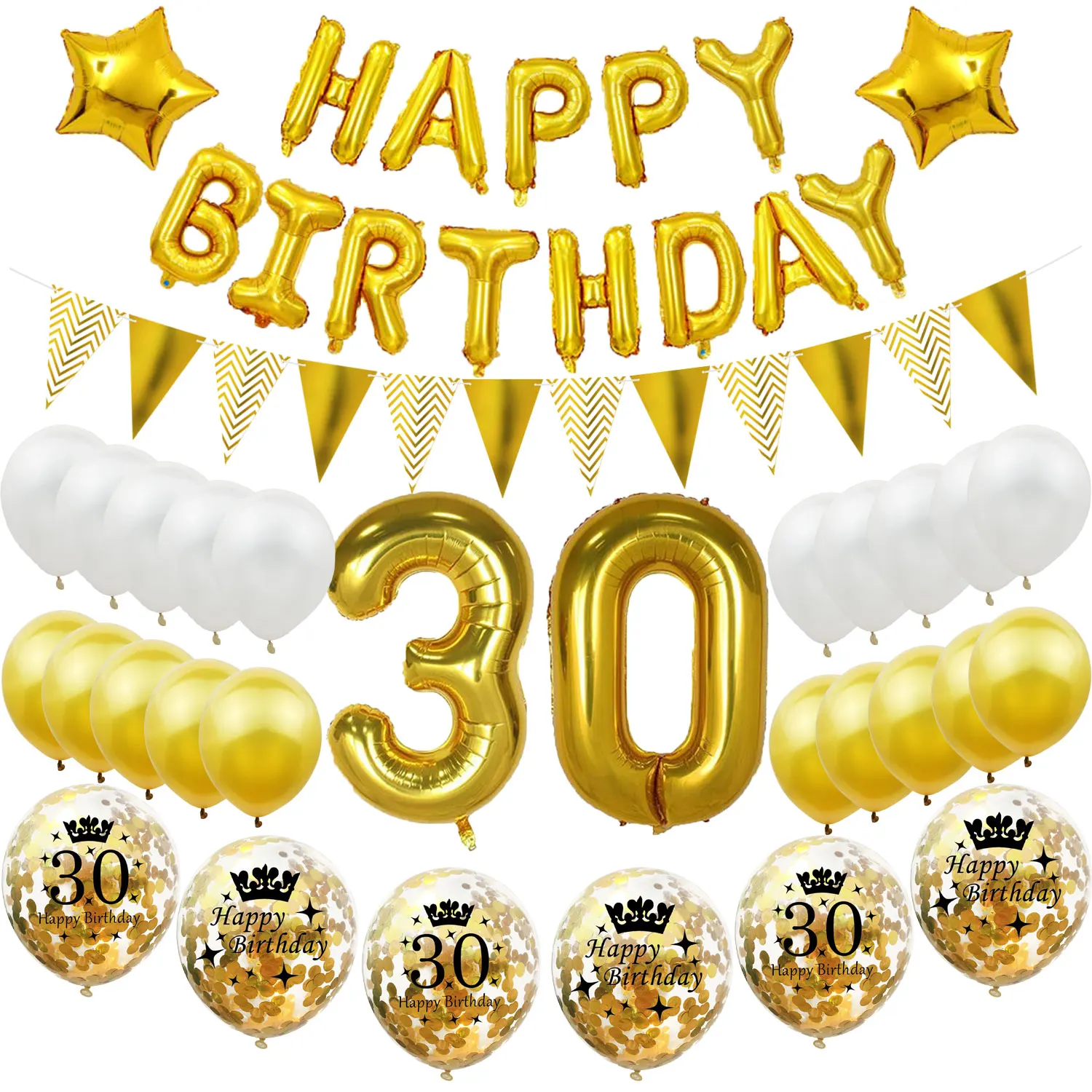 

ZLJQ 30th Birthday Party Decorations Adult Happy Birthday Banner Gold Number 18 30 40 50 60 Age Party Supplies Helium Balloons
