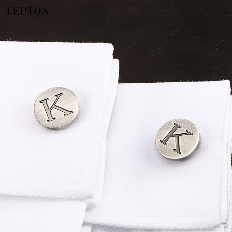 

Lepton Letters of an alphabet K Cufflinks For Mens Classic Antique Silver Plated Letters K cuff links Men shirt cuffs Cufflink